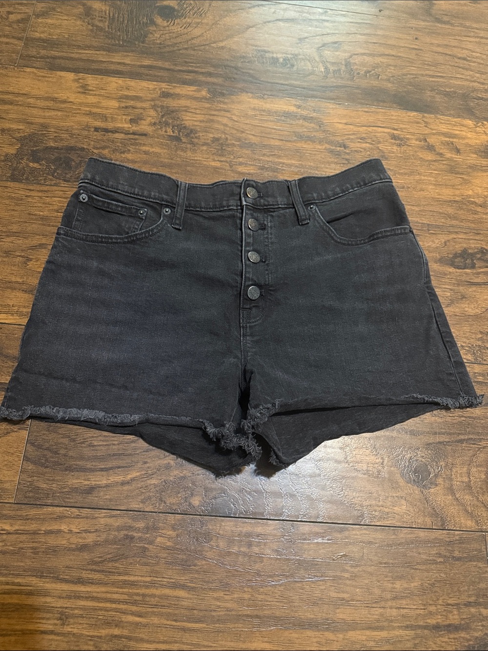 J. Crew Black High-Rise Button-Front Denim Shorts